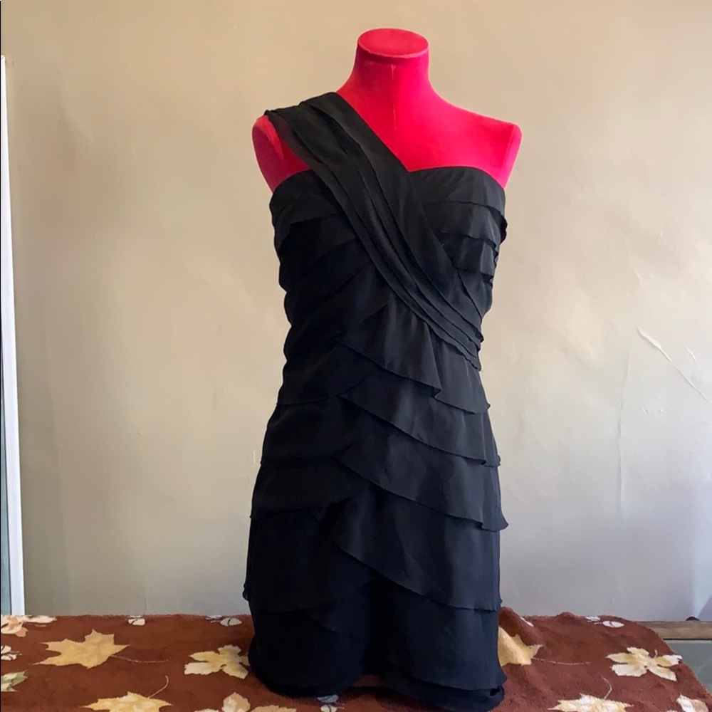 Max and Cleo Black Layered One Shouldered Dress